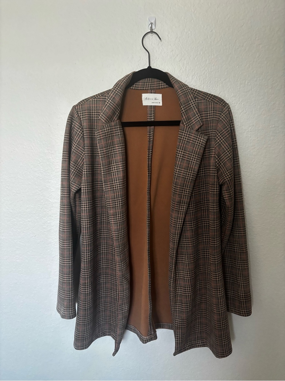 Plaid Open-Front Women’s Blazer Jacket - Brown